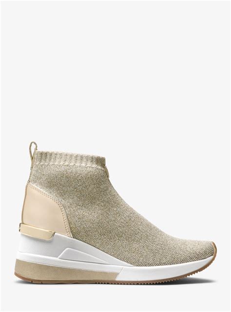 michael kors skyler knit sneakers gold|michael kors bootie socks.